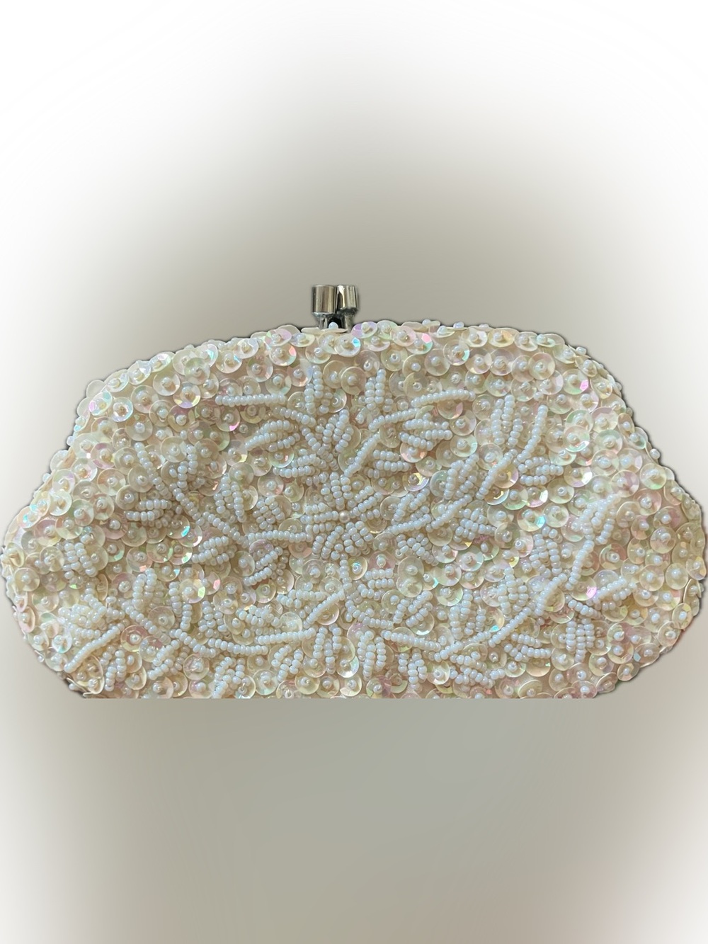 Vintage 1960’s Pearl Sequin Tiny Evening Clutch with Kiss Lock from Lisbon